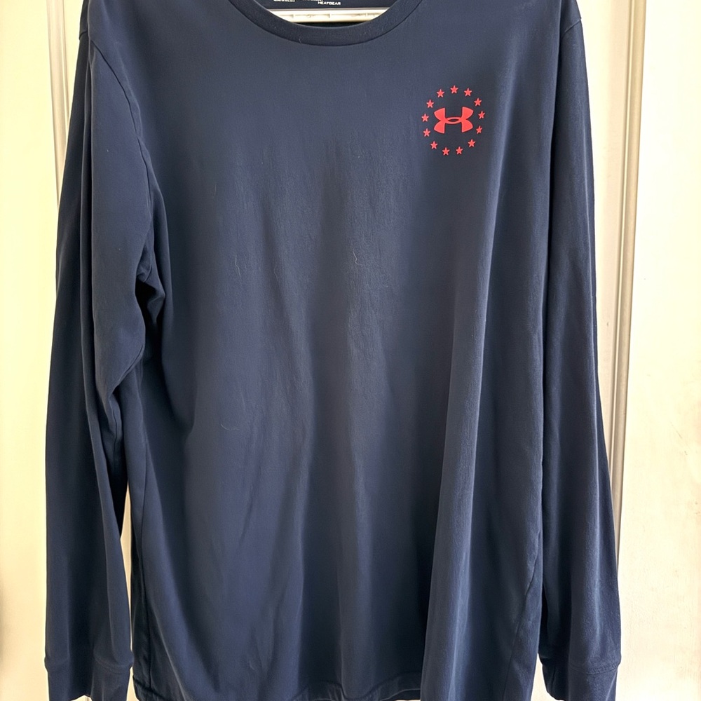 Men’s Under Armour Navy Blue HeatGear Long Sleeve Tee Shirt with Freedom Flag
